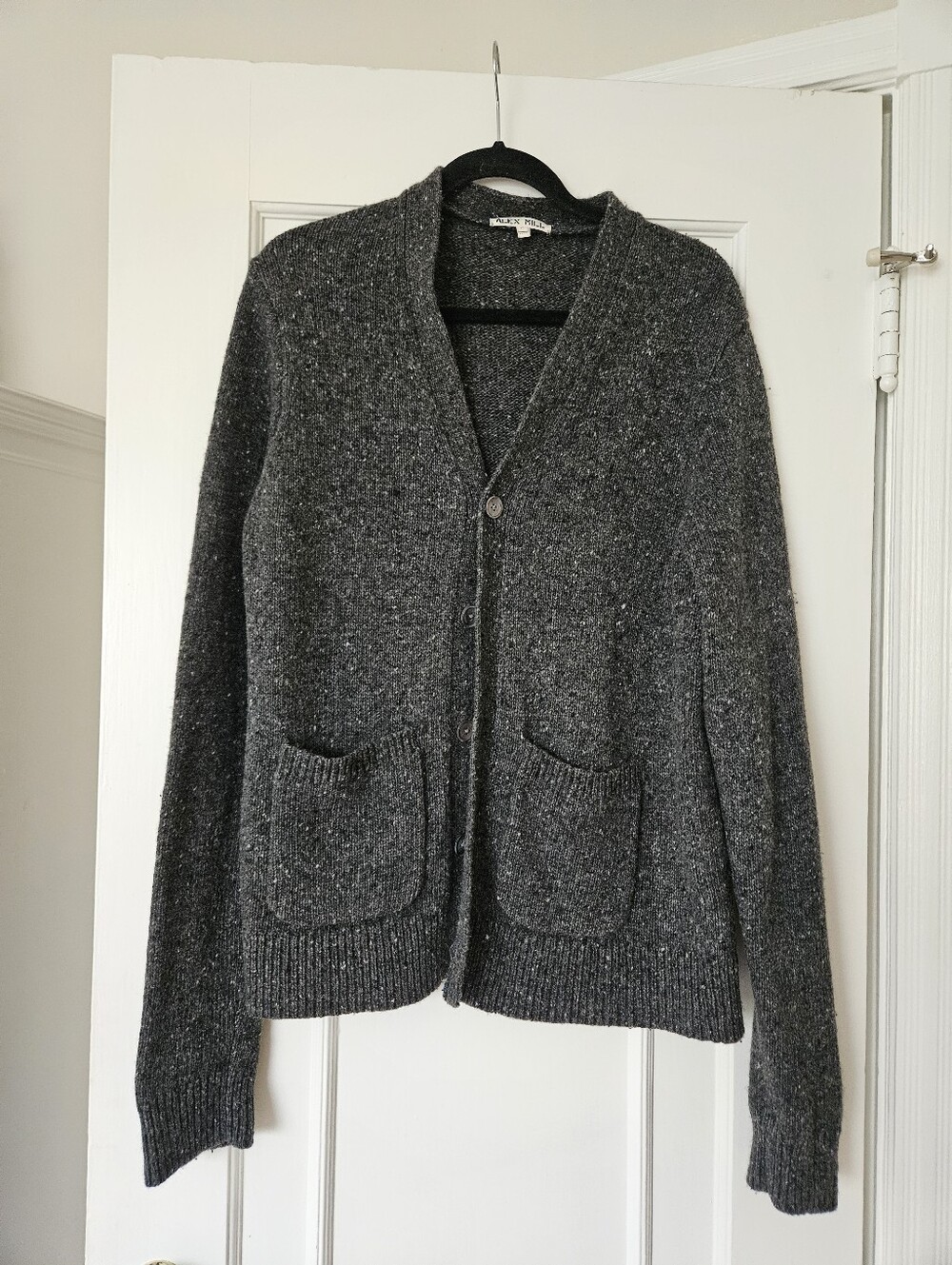 Alex Mill Wool Donegal Charcoal V-Neck Button Cardigan Sweater Size M